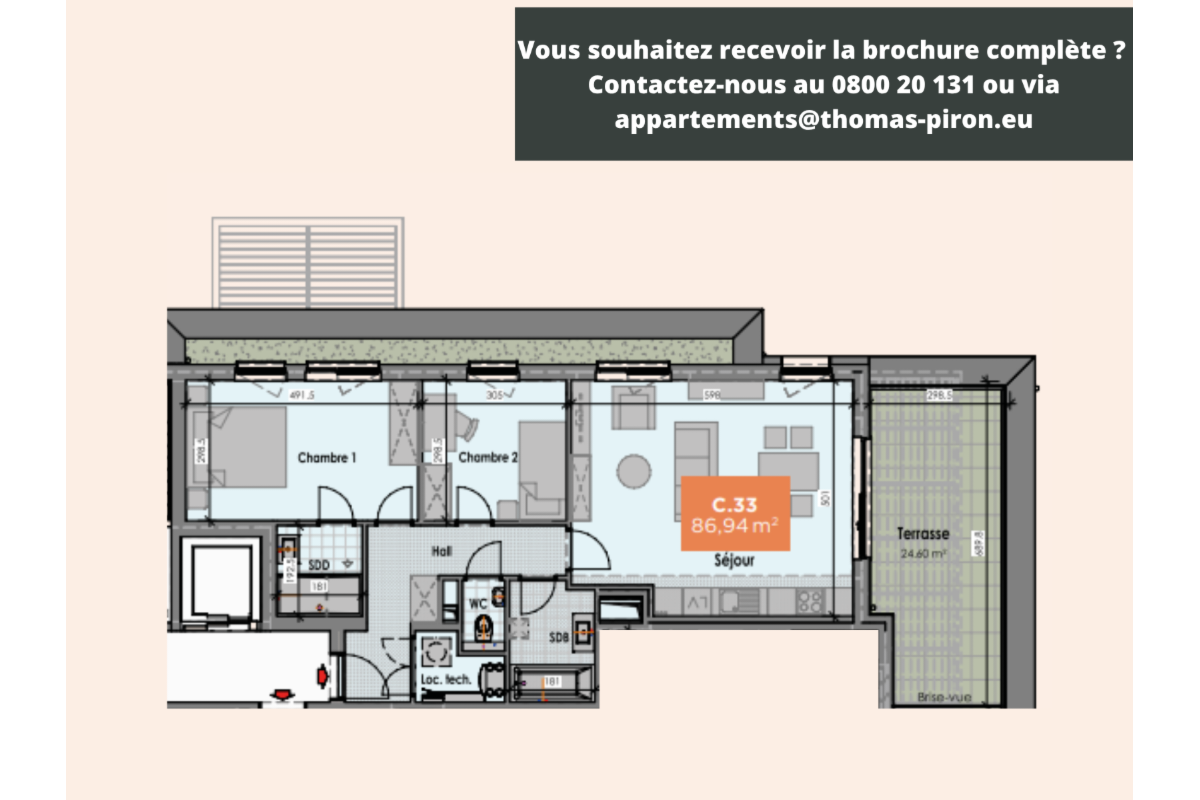 Appartement à vendre à Mons 7000 292000.00€ 2 chambres 87.00m² - annonce 666348